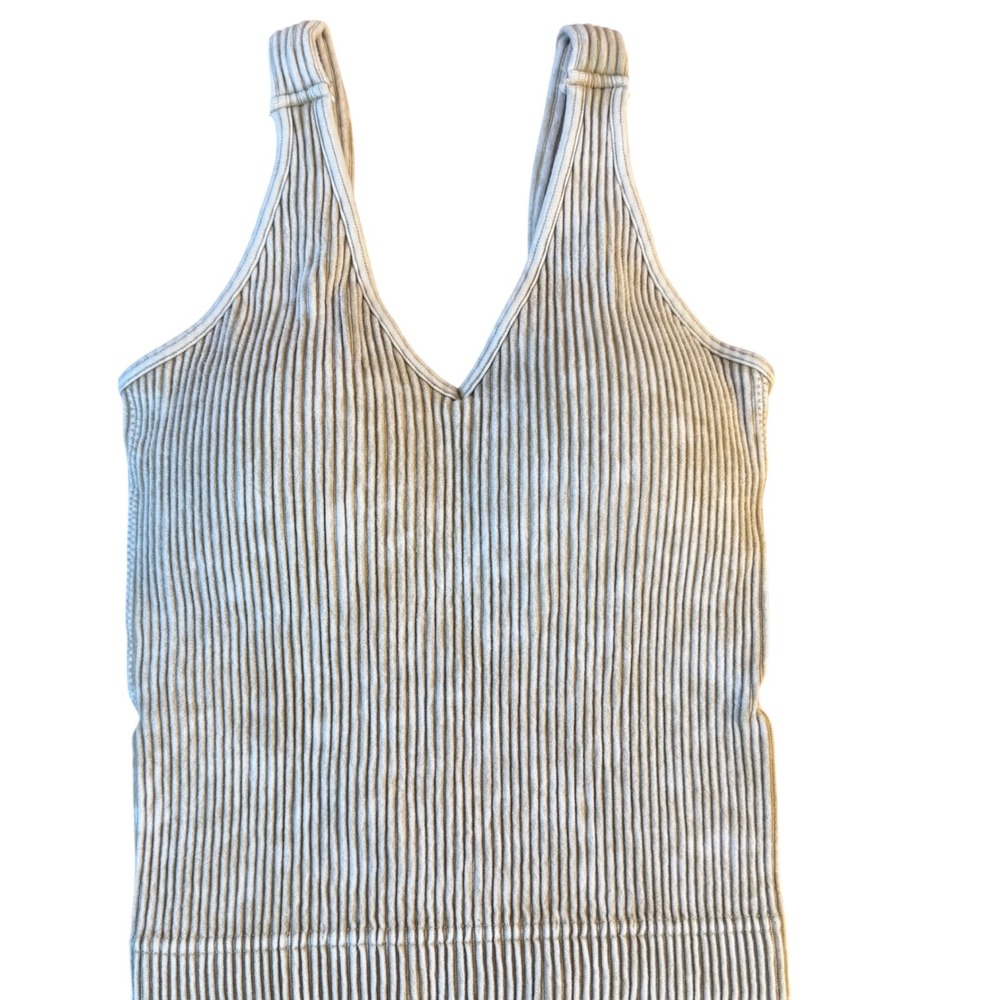 ZENANA Washed Light Brown Ribbed V Neck Cropped Tank Size S/M NTW-6279A